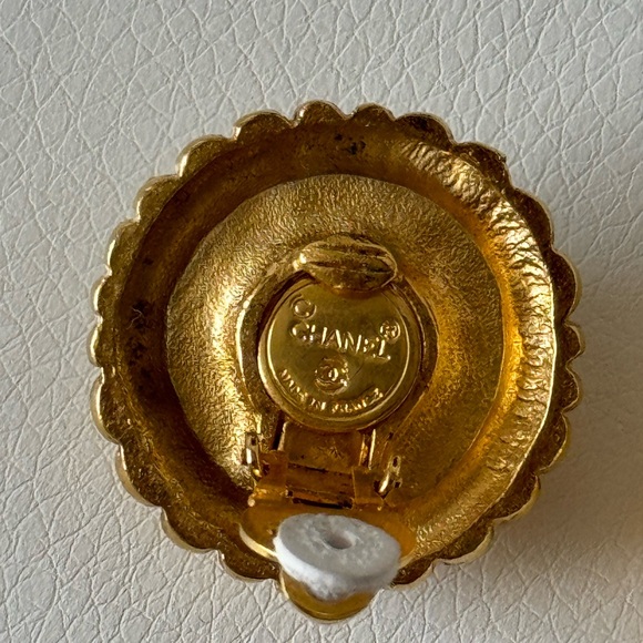 CHANEL 24K Gold Plated Faux Pearl Earrings in Very Good Used Condition - Picture 6 of 13